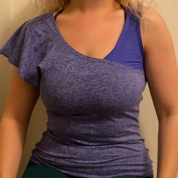 🍄 Adidas Purple One Shoulder Tank Workout Tee - Picture 1 of 10